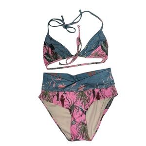 Glory Ang Bikini Pink Blue Floral Halter Women’s XS